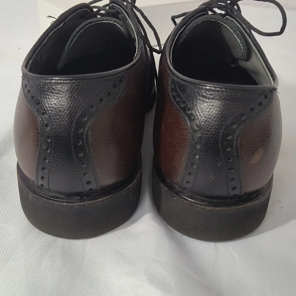 Men's  Brown Black Saddle Dress Shoes Leather Wingtip Oxford Classic Two Tone